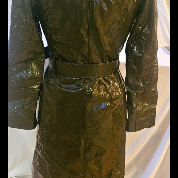 PRADA Italy Rare Women's Olive Green Genuine Patent Leather Coat w Belt Sz 38/S - Picture 7 of 16